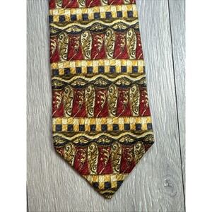 ERMENEGILDO ZEGNA Mens Tie Wide 4" Red Gold Mediterranean Deco Made in Italy 60"